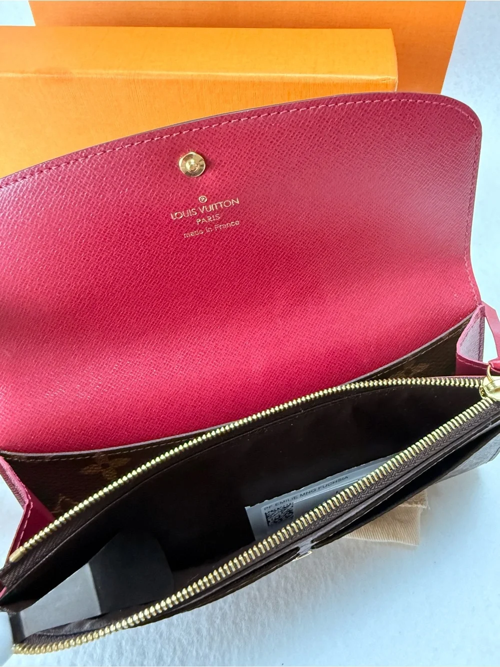Louis Vuitton Emilie Wallet M60697 Monogram Fuchsia Full Set Receipt